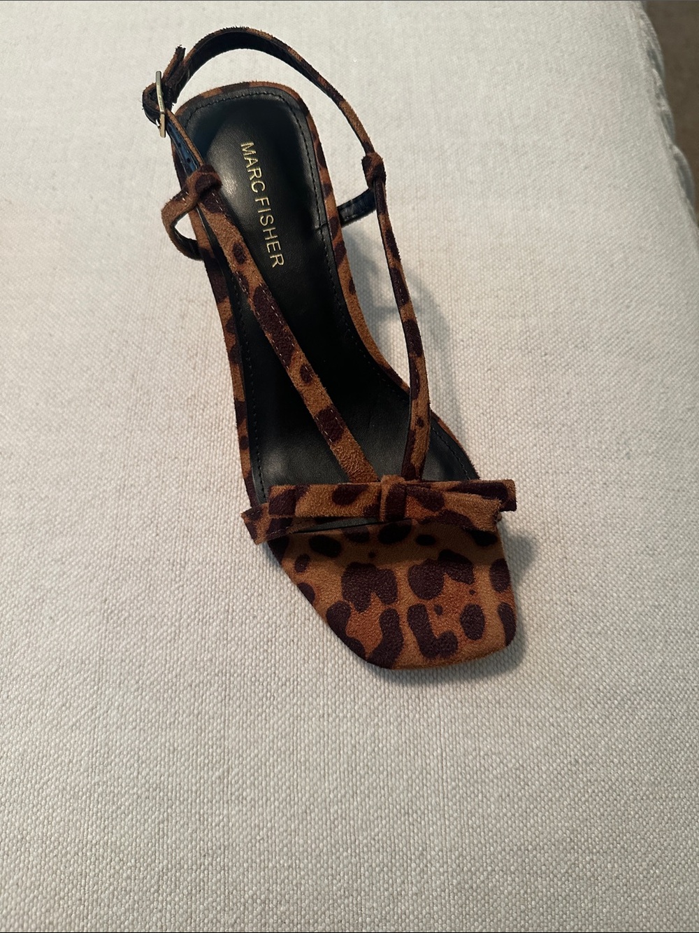 Marc Fisher Leopard-Print Brown Strappy Sandal with Square Toe